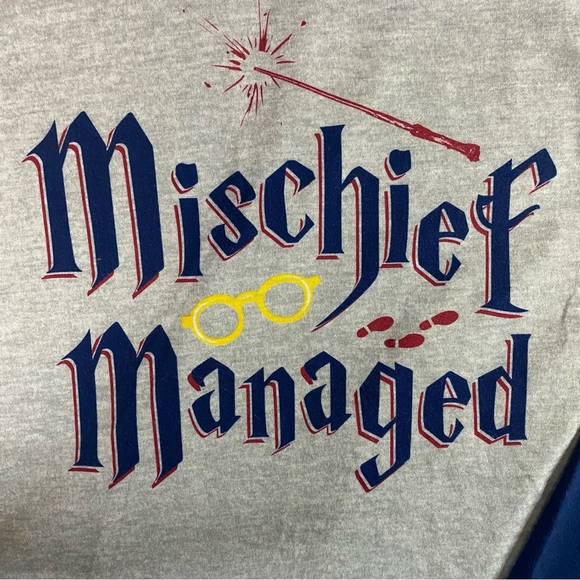 Harry Potter Mischief Managed Gray Blue Red T Shirt Womens Size L Long Sleeve - Picture 4 of 7